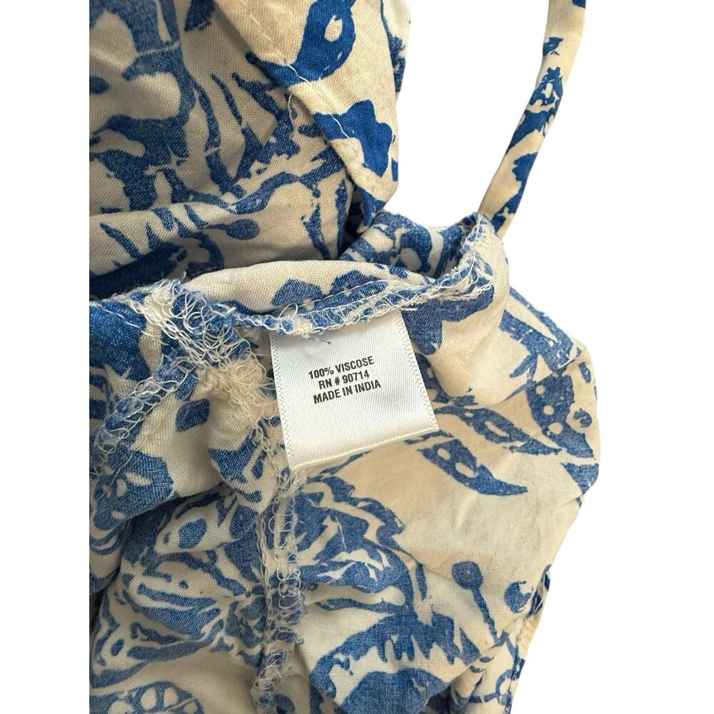 MSK Blue Ivory Floral Paisley Tiered Maxi Dress Size L Belted Boho Resort - Picture 7 of 9